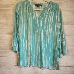 Gloria Vanderbilt Small blue v-neck 3/4 bell sleeve beach tunic